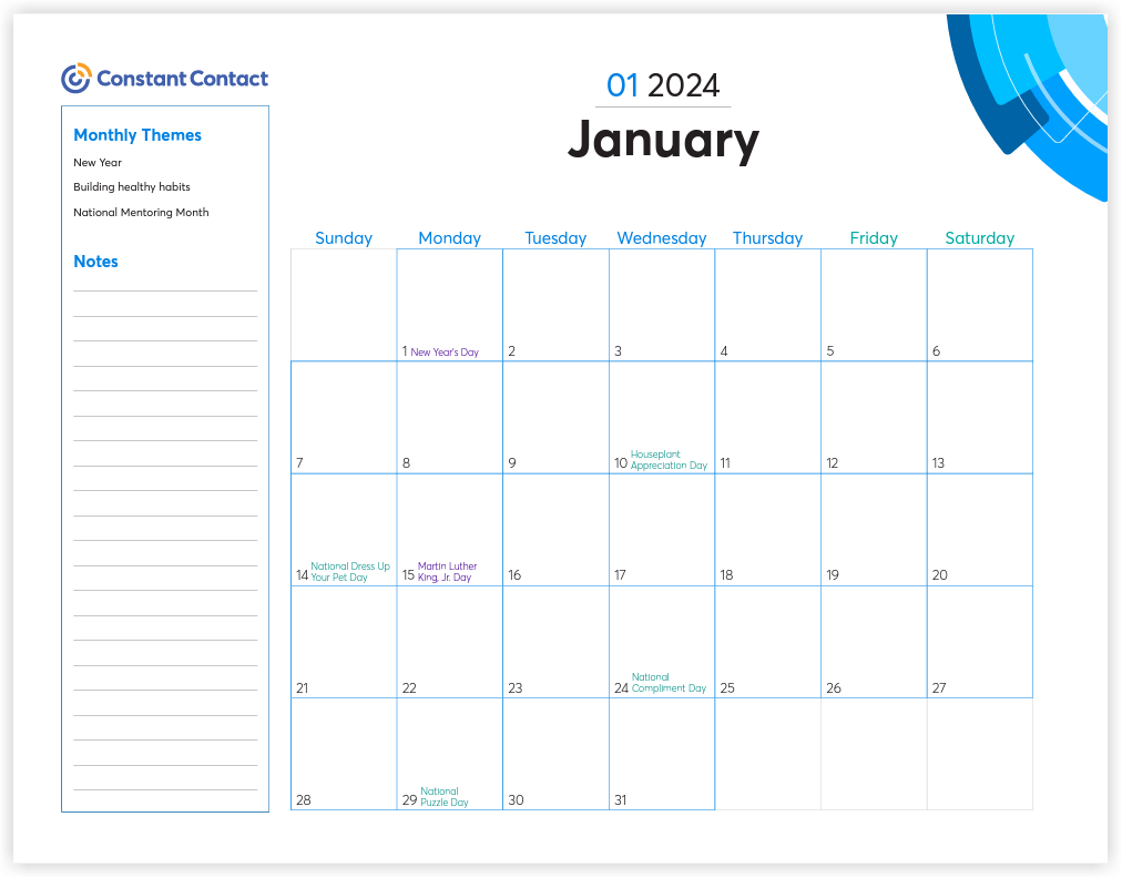 2024 Online Marketing Calendar Template and Marketing Holidays